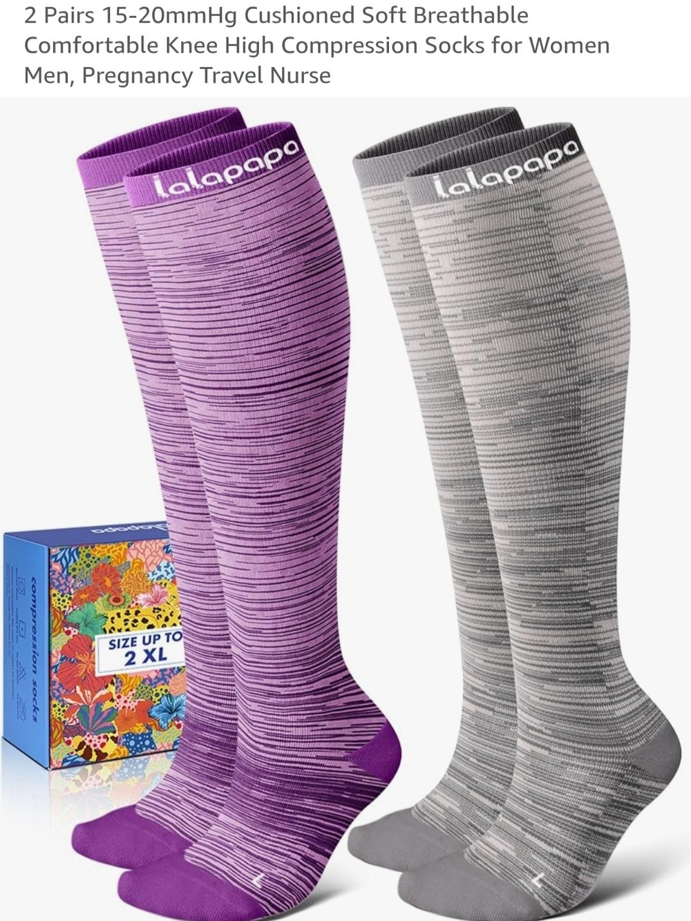 NIB Purple and Gray Knee-High Compression Socks - 2 Pack women's L/XL